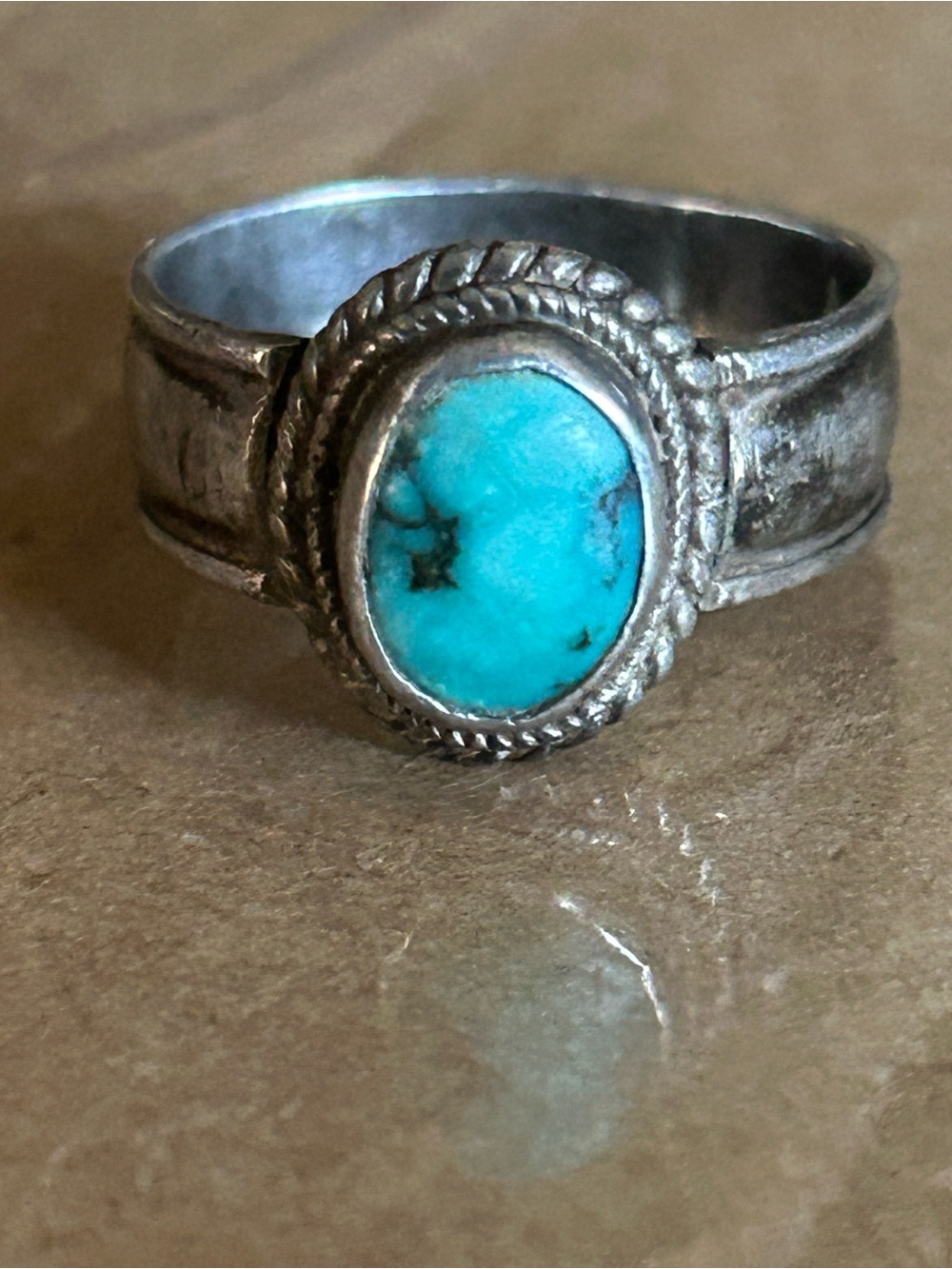 Turquoise Oval Stone Sterling- Women's Ring - Blue Turquoise